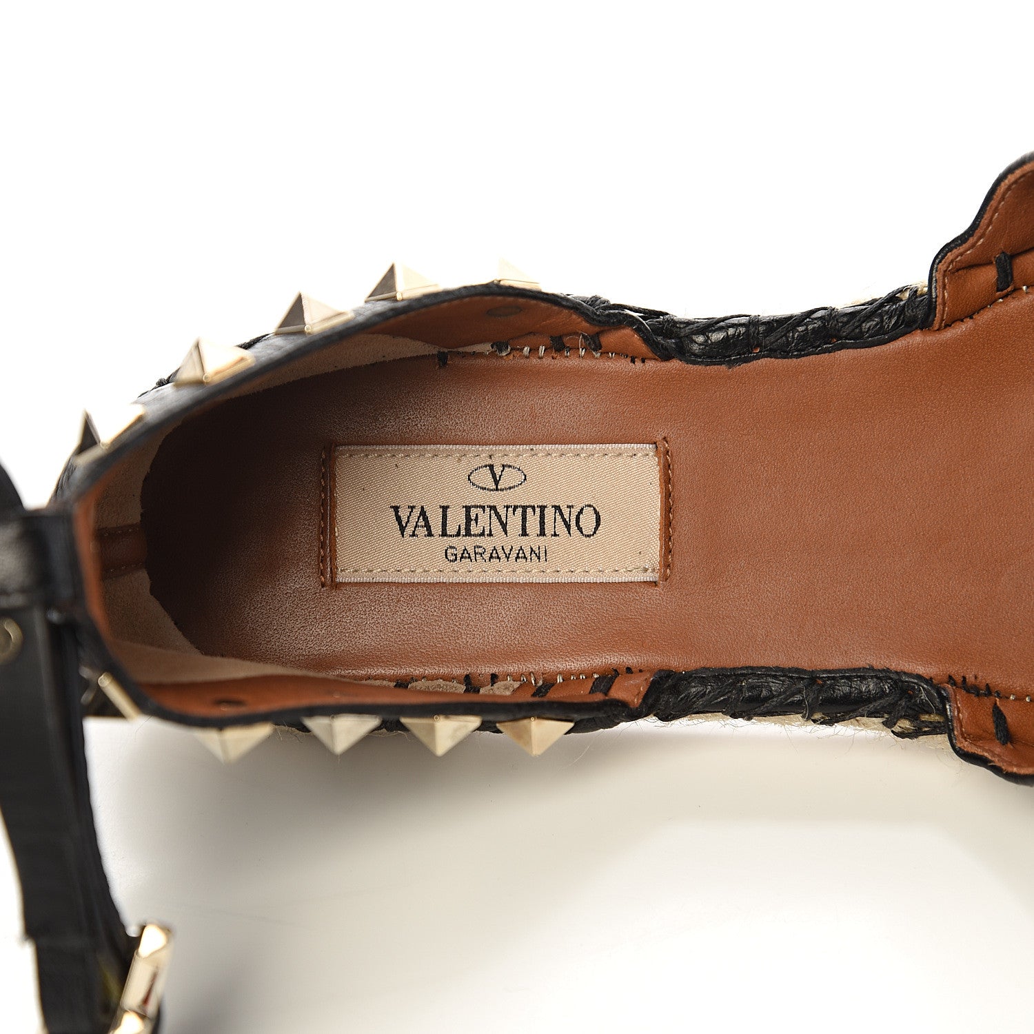 Valentino Garavani Grained Calfskin Rockstud Ankle Wrap Espadrille 20mm Flats 36 Black Light Cuir Natural 6 of 9