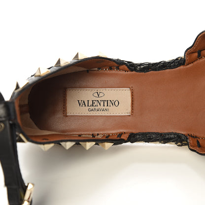 Valentino Garavani Grained Calfskin Rockstud Ankle Wrap Espadrille 20mm Flats 36 Black Light Cuir Natural 6 of 9