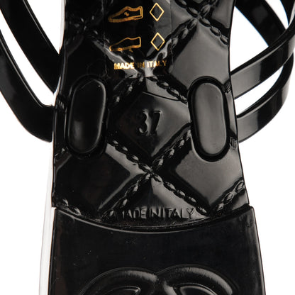 Chanel Jelly Camellia Thong Sandals 37 Black Ivory 6 of 7