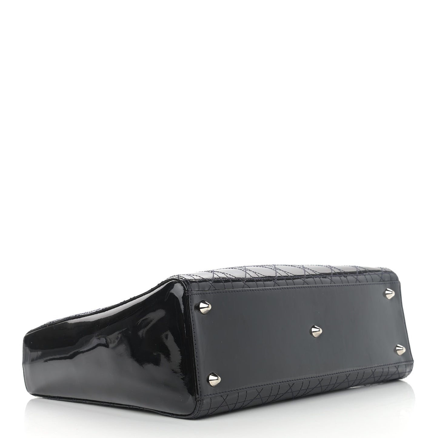 Patent Cannage Stitched Large Lady Dior Dark Navy Blue