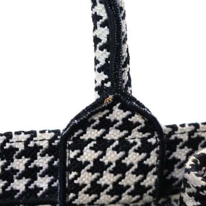 Christian Dior Canvas Houndstooth Embroidered Medium Book Tote Black White 8 of 13