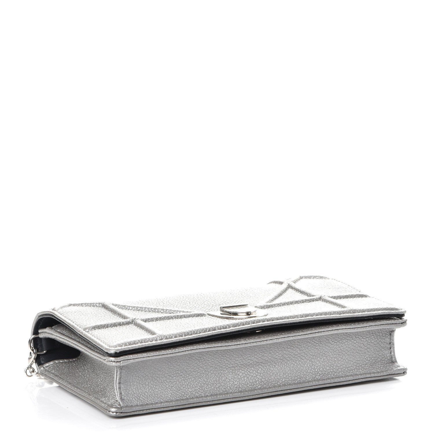 Christian Dior Metallic Grained Calfskin Diorama Wallet on Chain Pouch Silver 4 of 8