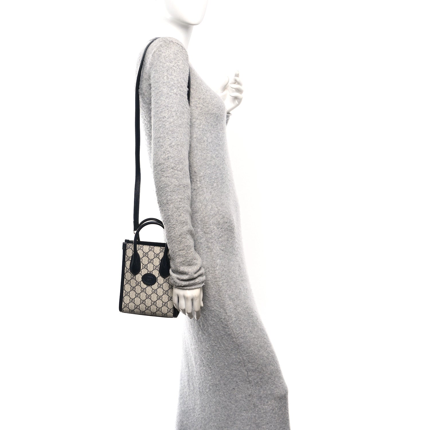Gucci GG Supreme Monogram Textured Dollar Calfskin Mini Retro Interlocking G Tote Bag Beige Blue 2 of 10