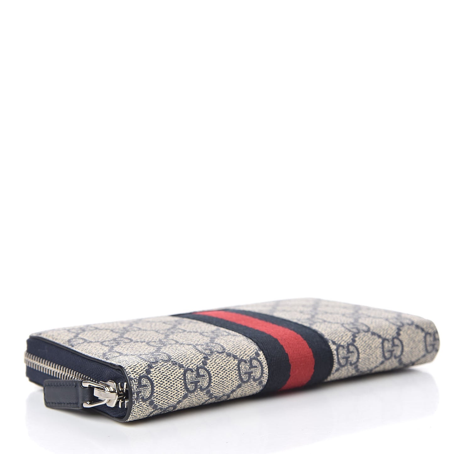 GG Supreme Monogram Web Zip Around Wallet Beige Blue