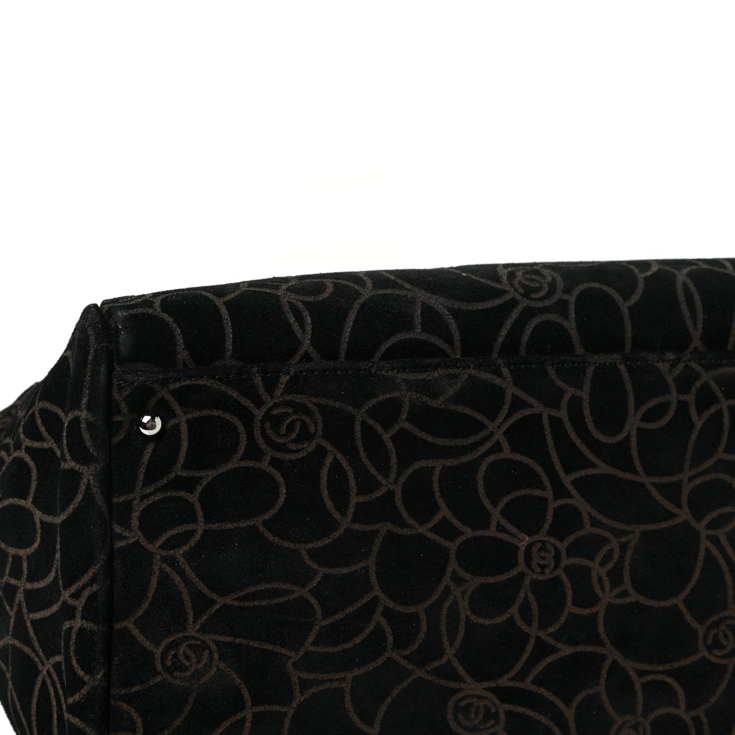 Velvet Camellia Embossed Shoulder Bag Black