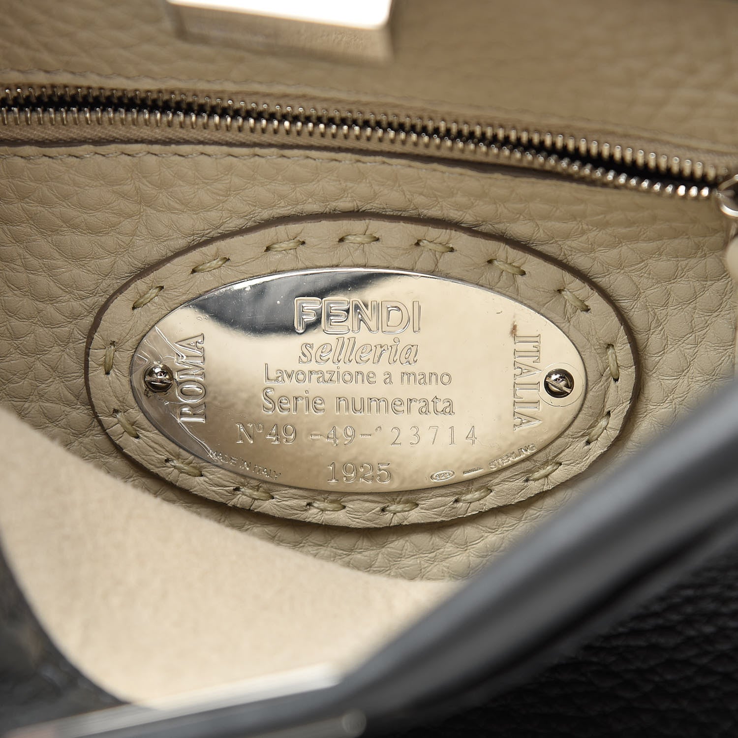 Fendi Cuoio Romano Selleria Bi-Color Mini Peekaboo Iconic Satchel Asfalto Latte 7 of 11