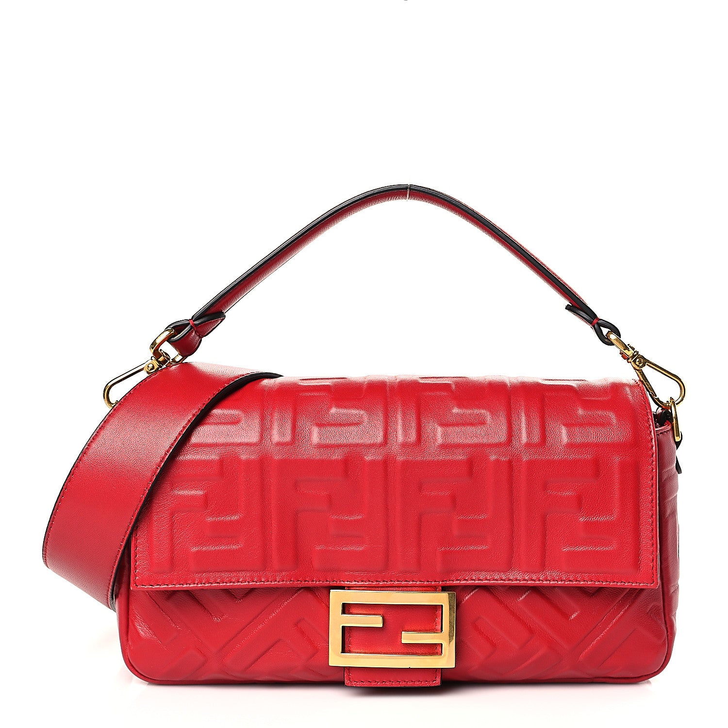 Fendi Nappa FF 1974 Embossed Baguette Fragola 1 of 9