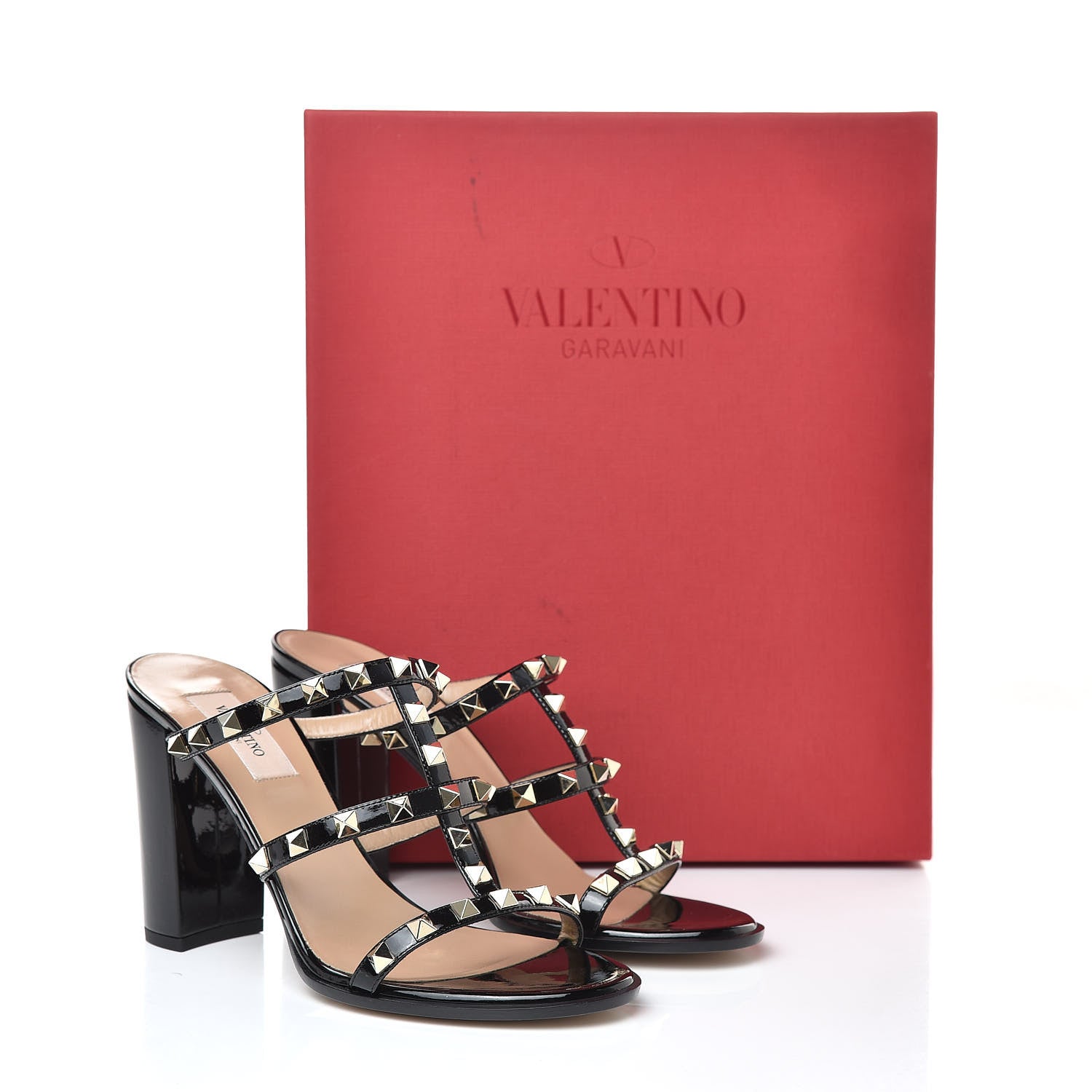 Valentino Garavani Patent Rockstud 90mm Caged Slide Sandals 38.5 Black 9 of 9