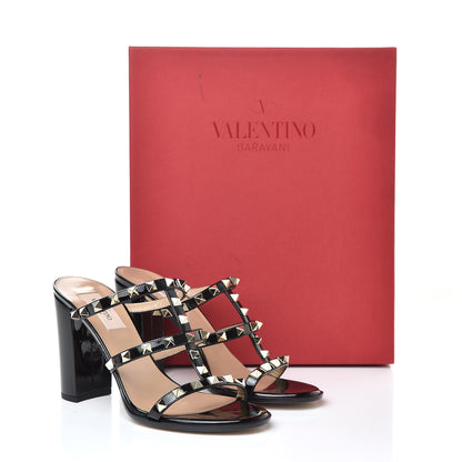 Valentino Garavani Patent Rockstud 90mm Caged Slide Sandals 38.5 Black 9 of 9