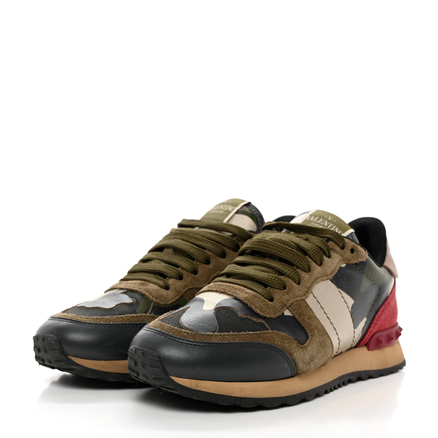Valentino Garavani Nappa Fabric Suede Camouflage Womens Rockrunner Sneakers 36.5 Army Green Platino 4 of 9