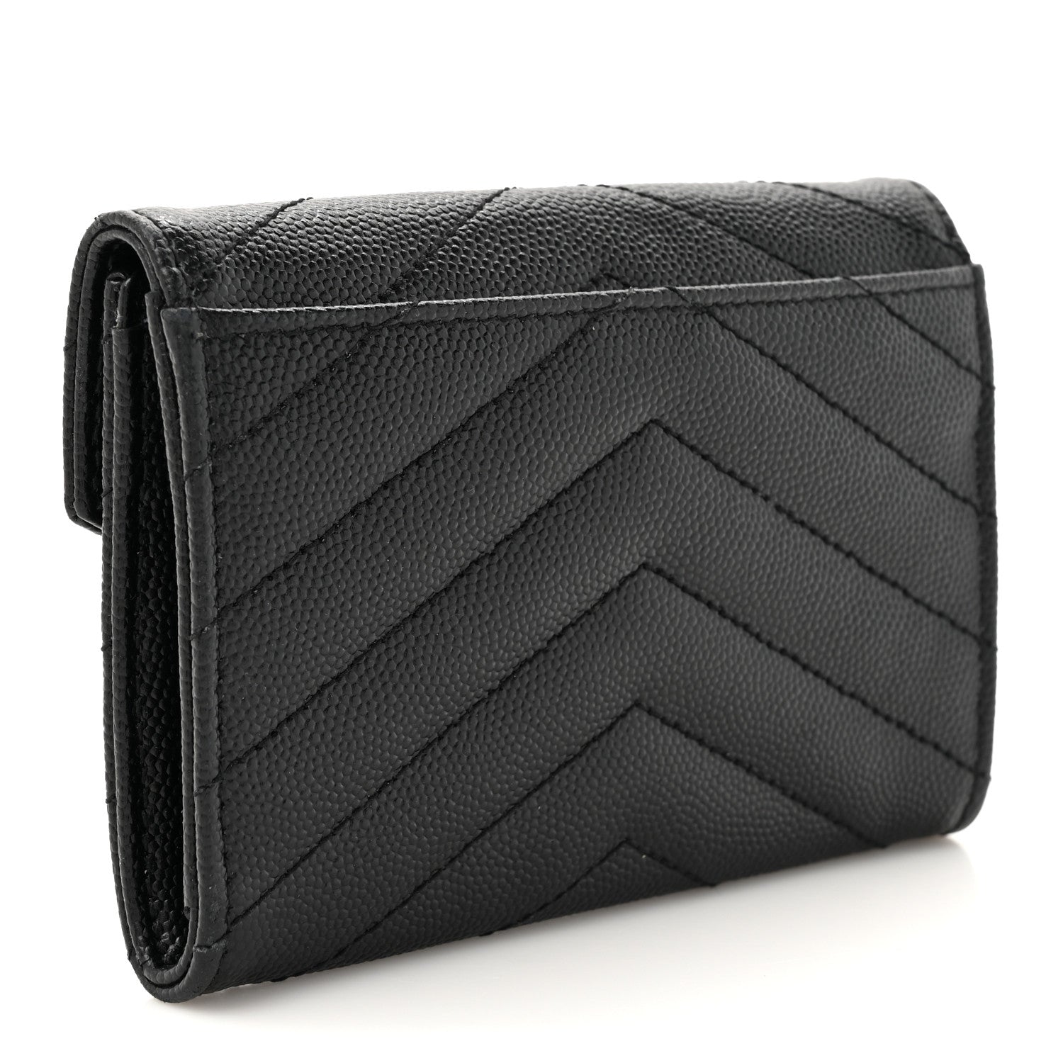 Saint Laurent Grain De Poudre Matelasse Chevron Small Monogram Envelope Wallet Black 3 of 11