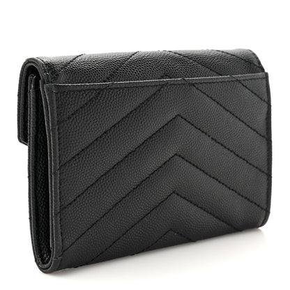 Saint Laurent Grain De Poudre Matelasse Chevron Small Monogram Envelope Wallet Black 3 of 11
