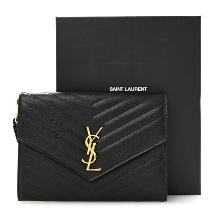 Saint Laurent Grain De Poudre Matelasse Chevron Monogram Envelope Clutch Black 9 of 9