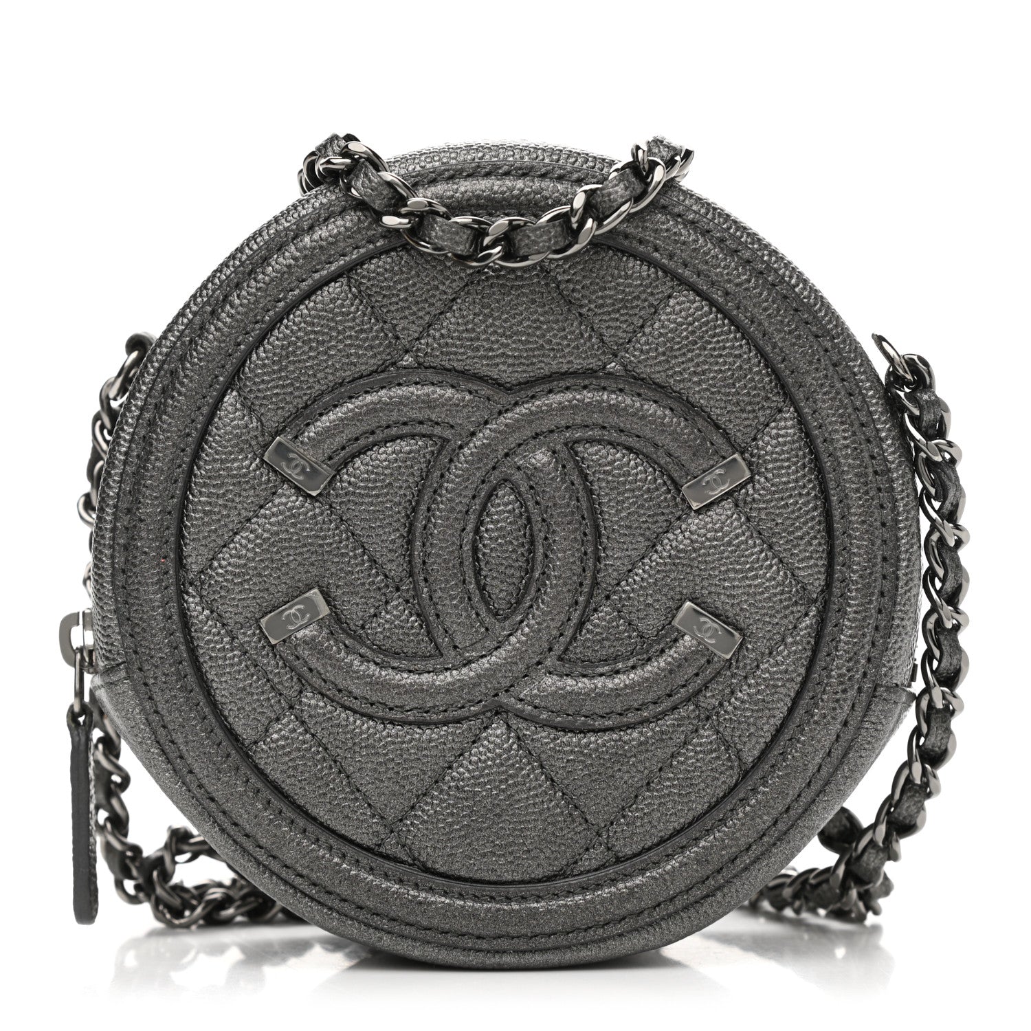 Chanel Metallic Caviar Quilted Round Filigree Crossbody Ruthenium 1 of 10