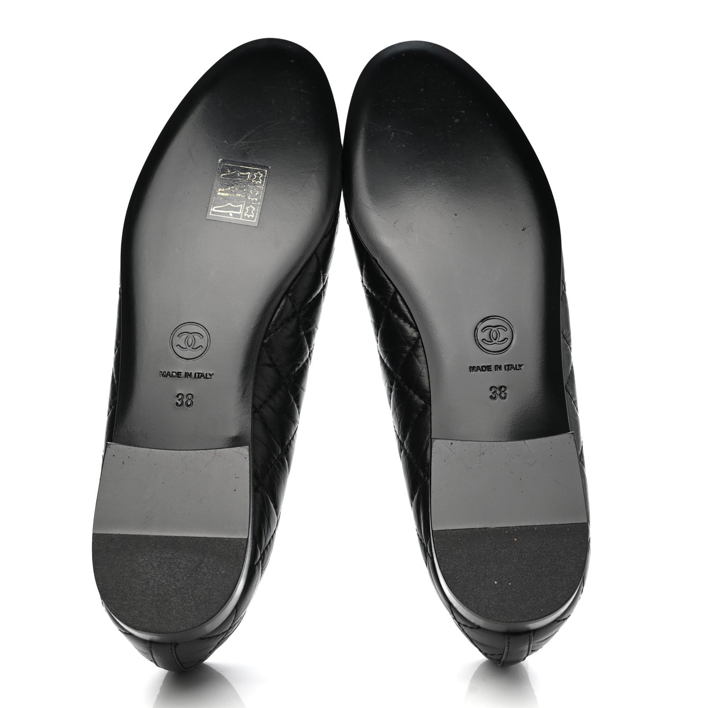 Aged Calfskin Quilted Cap Toe Ballerina Flats 38 Black