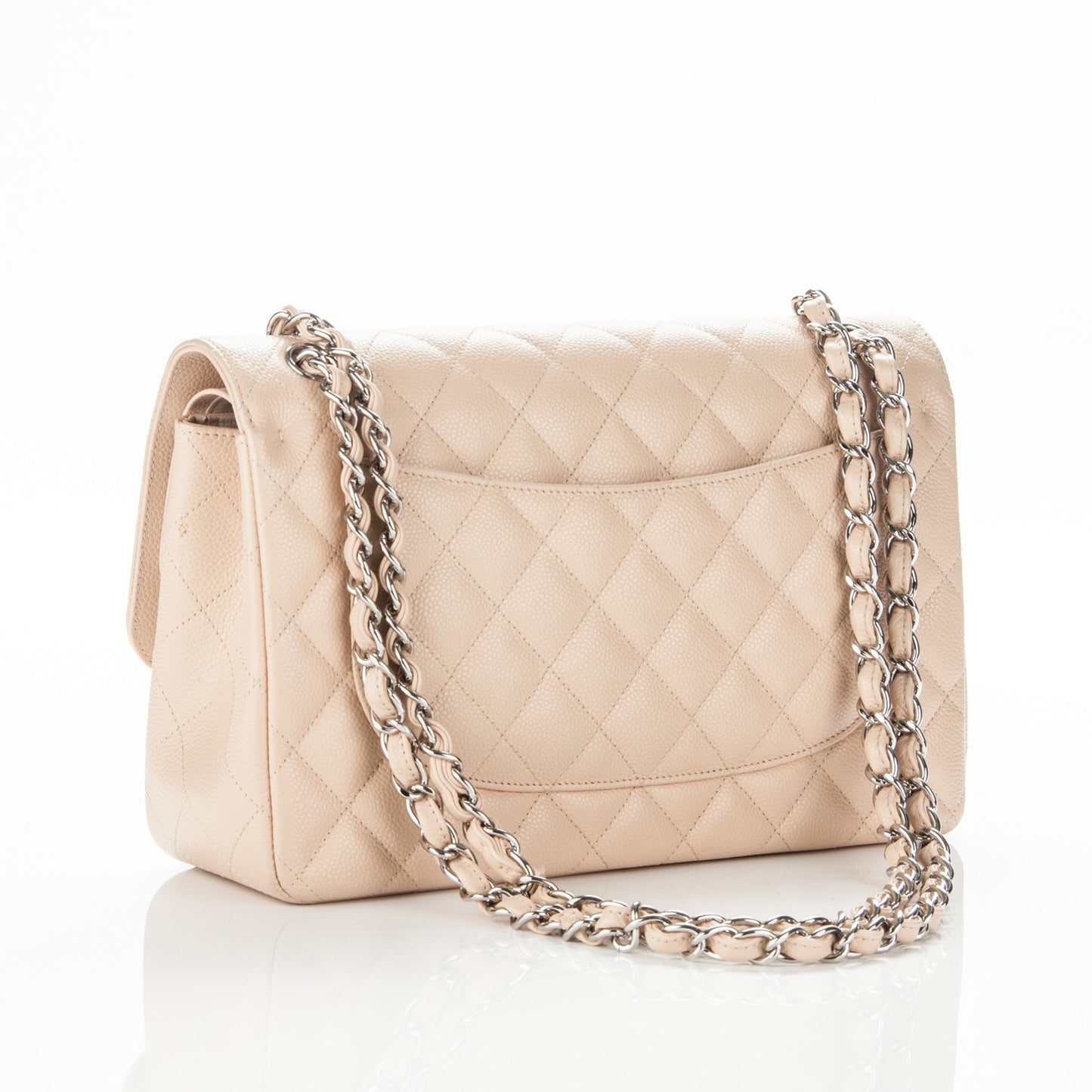 Caviar Quilted Jumbo Double Flap Beige Clair