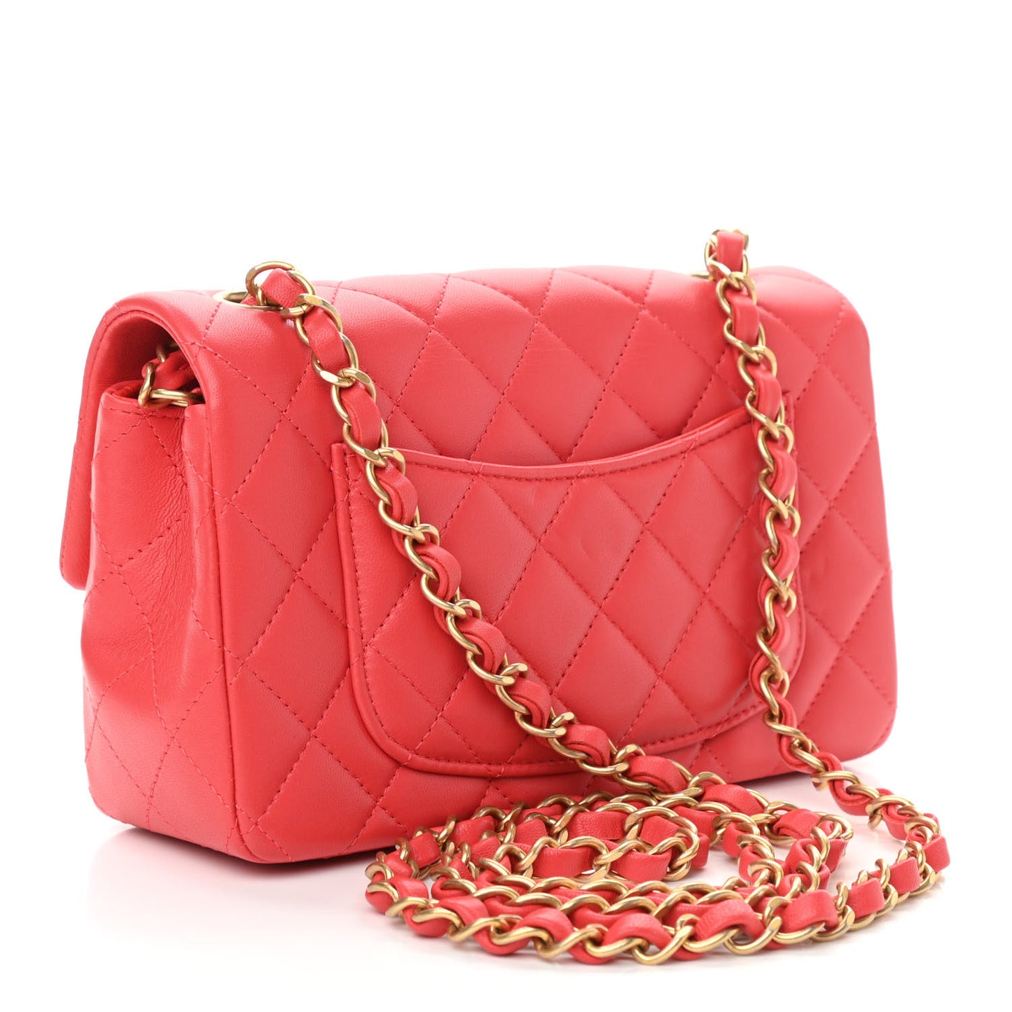 Lambskin Quilted Mini Rectangular Flap Red