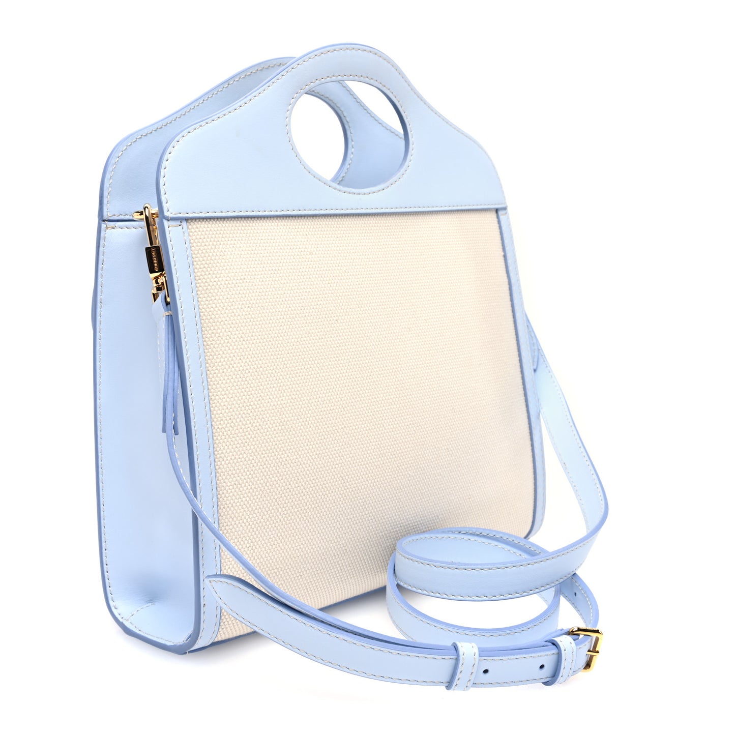Canvas Smooth Calfskin Two Tone Mini Pocket Bag Natural Pale Blue