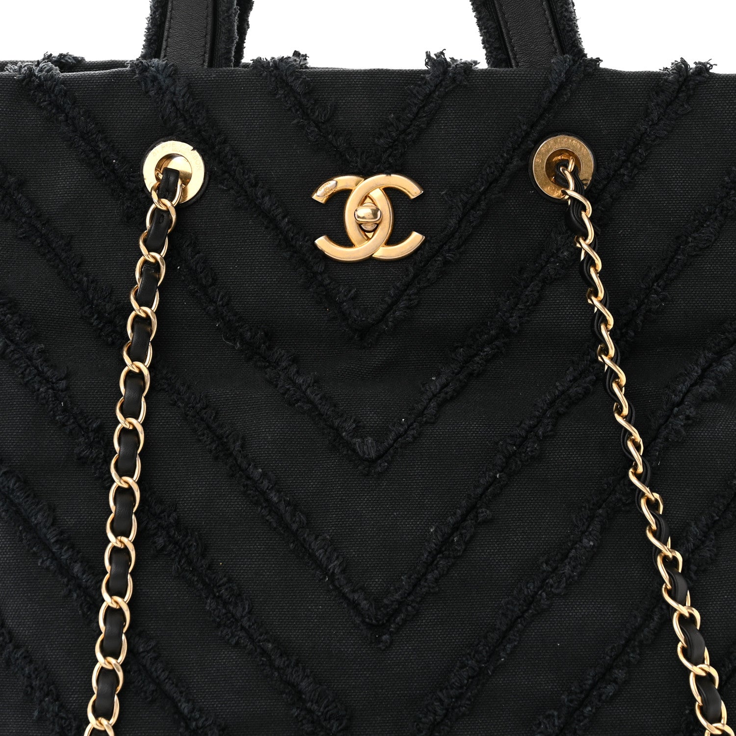 Chanel Canvas Chevron Cuba Patchwork Shopper Tote Black 8 of 10