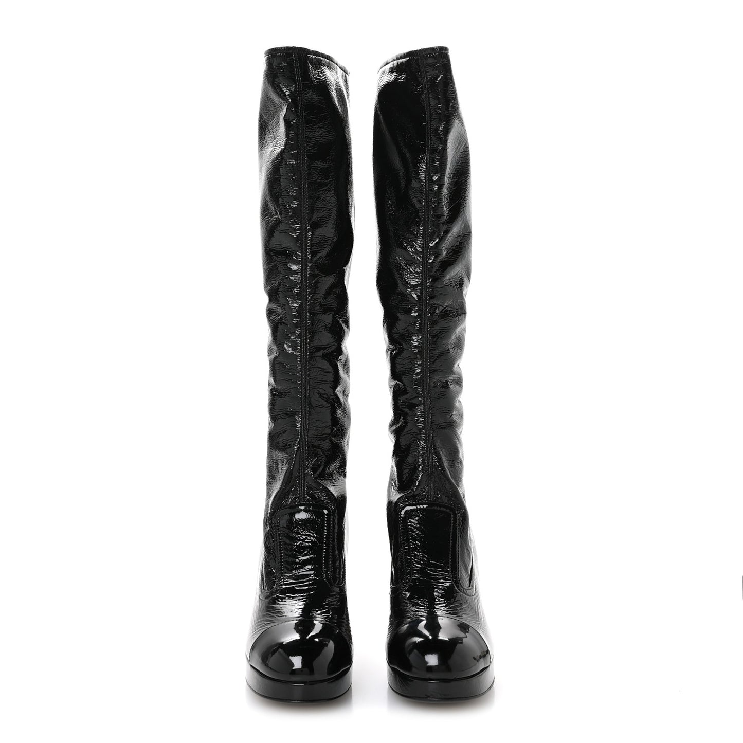Crumpled Patent High Boots 38.5 Black