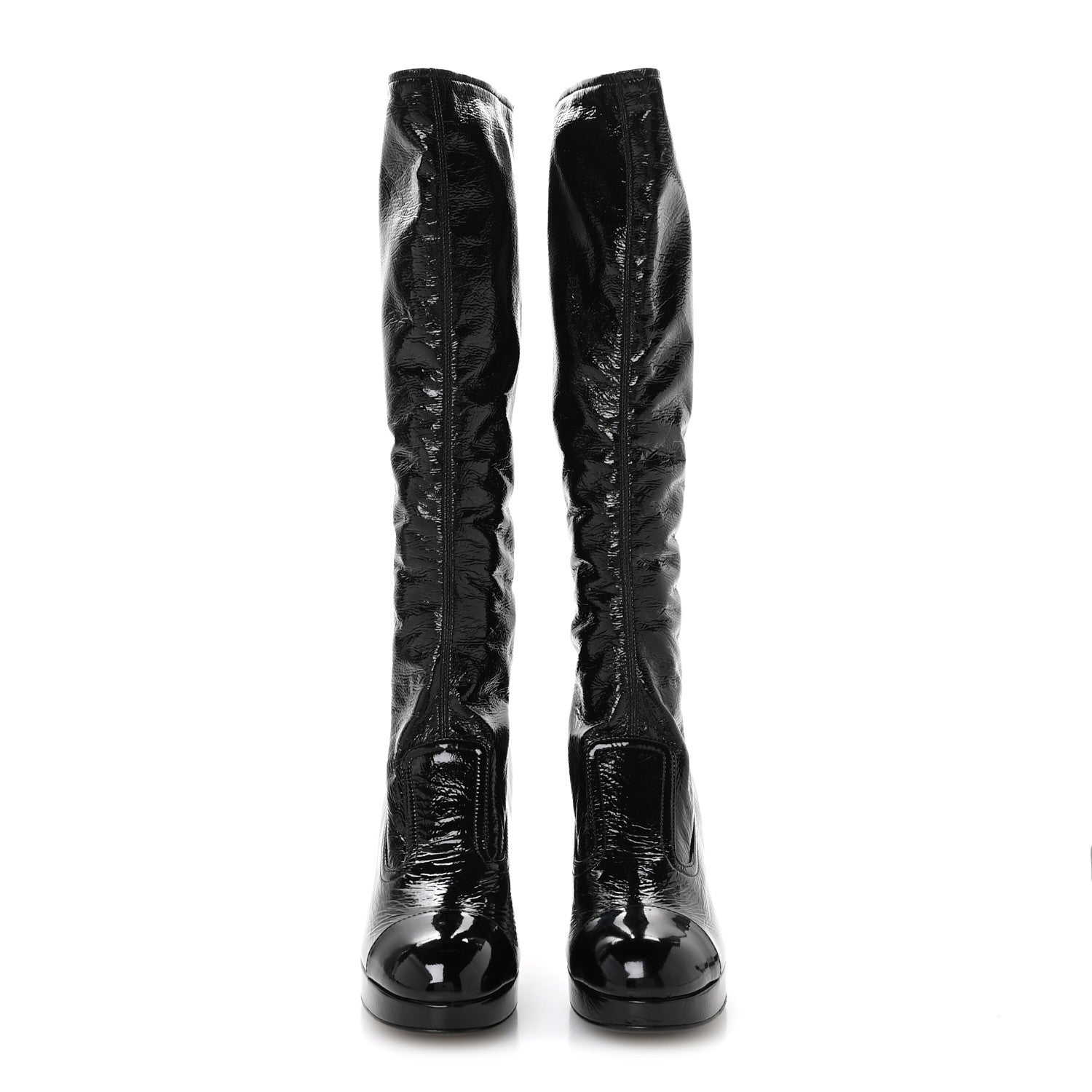 Chanel Crumpled Patent High Boots 38.5 Black 3 of 8