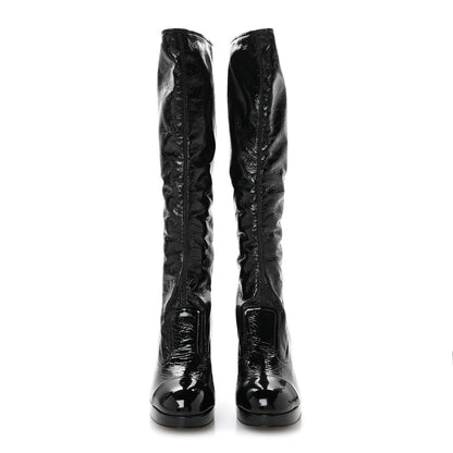 Chanel Crumpled Patent High Boots 38.5 Black 3 of 8