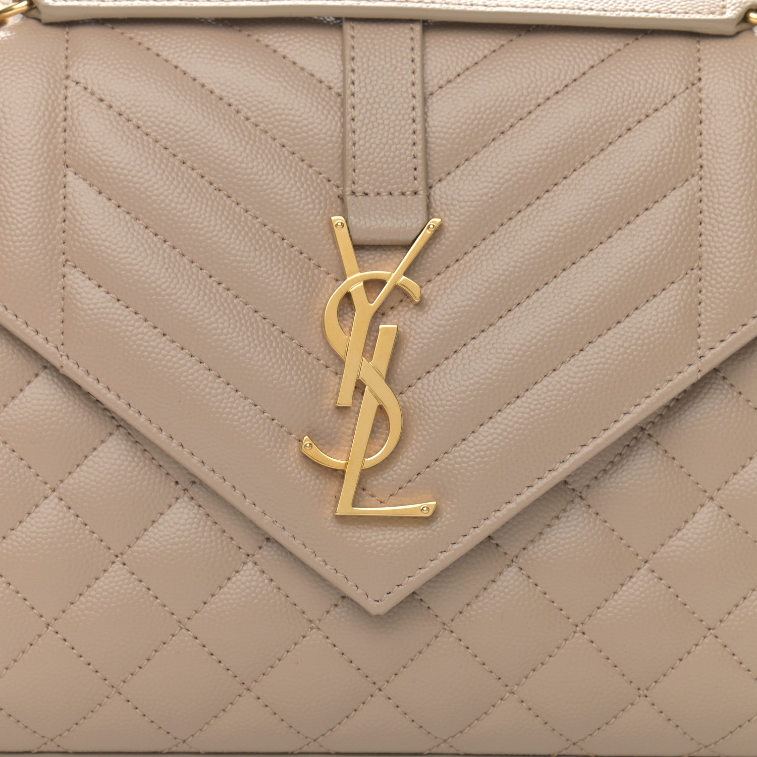 Saint Laurent Grain De Poudre Textured Mixed Matelasse Medium Triquilt Monogram Satchel Dark Beige 8 of 10