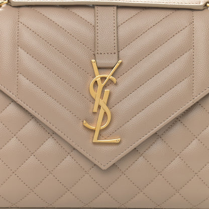 Saint Laurent Grain De Poudre Textured Mixed Matelasse Medium Triquilt Monogram Satchel Dark Beige 8 of 10
