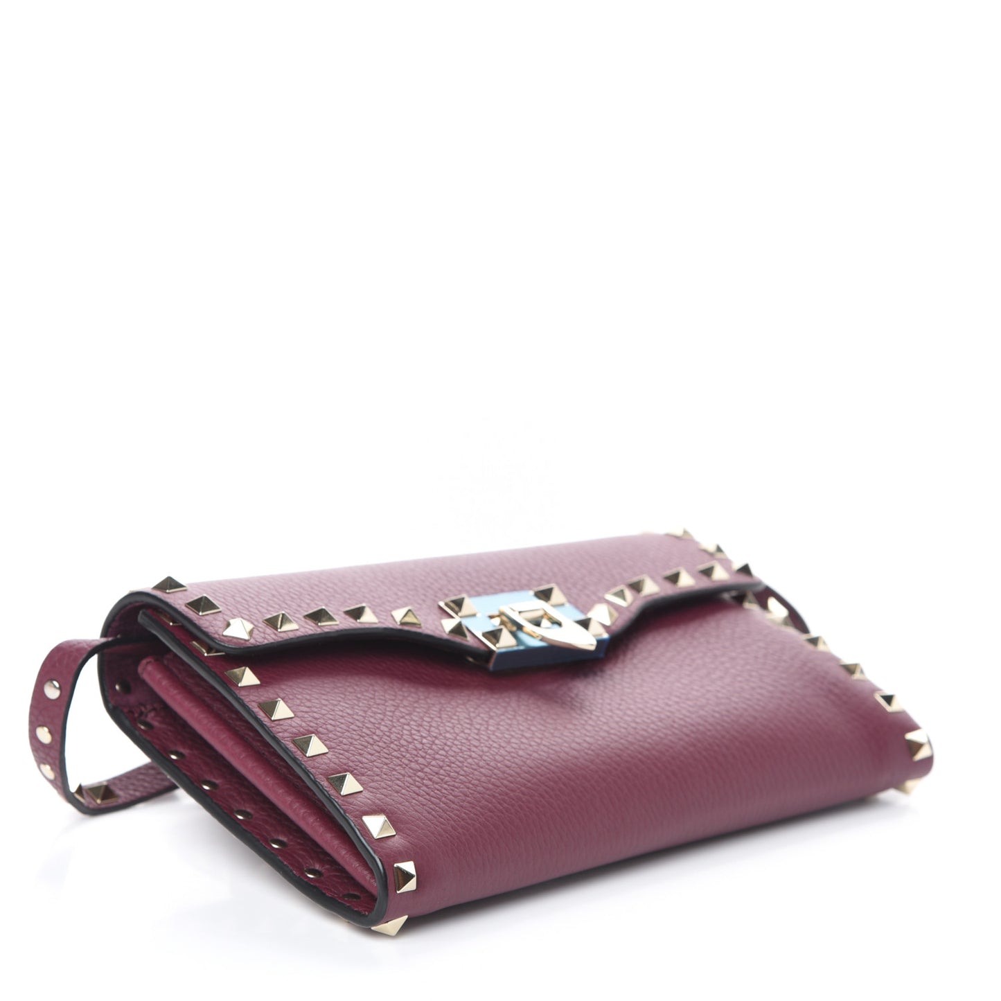 Pebbled Calfskin Medium Rockstud Flip Lock Crossbody Bag Vinaccia