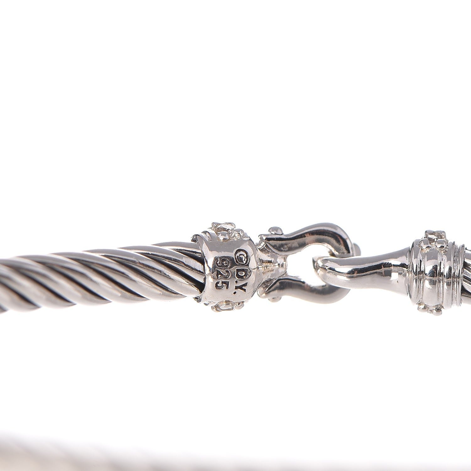 David Yurman Sterling Silver Diamond 3mm Cable Buckle Bracelet 4 of 5