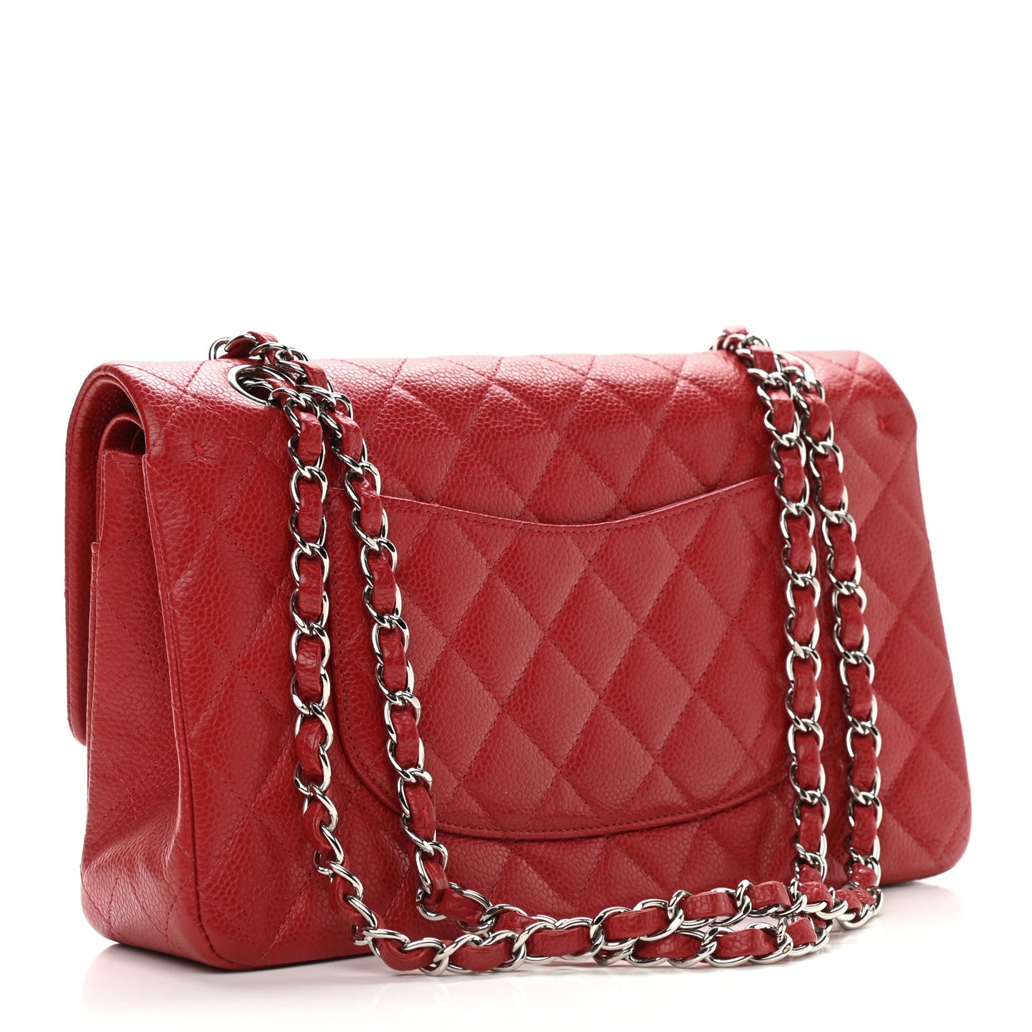 Caviar Quilted Medium Double Flap Red