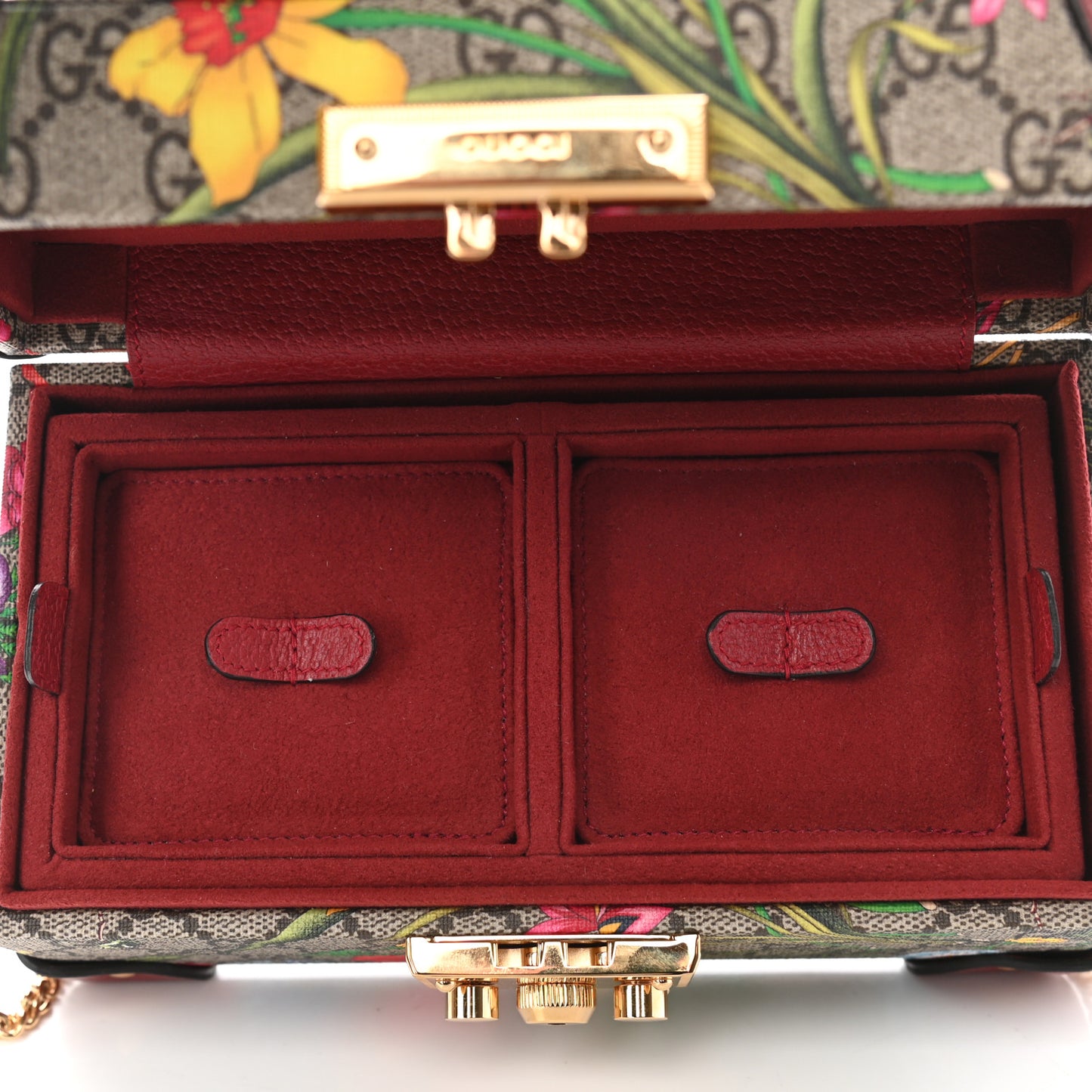 GG Supreme Monogram Flora Padlock Jewelry Case Red