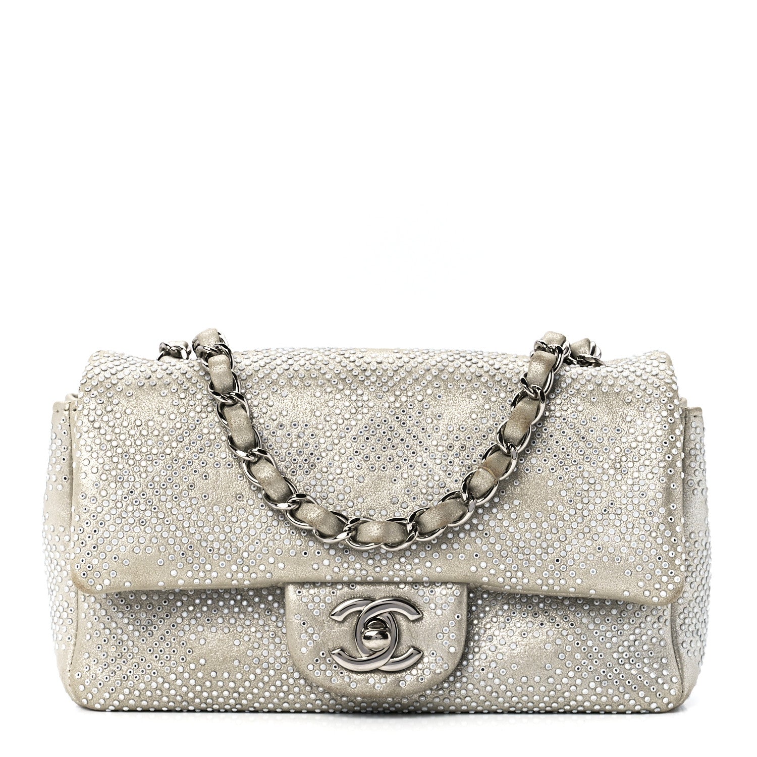Chanel Iridescent Calfskin Studded Mini Flap Silver 1 of 12