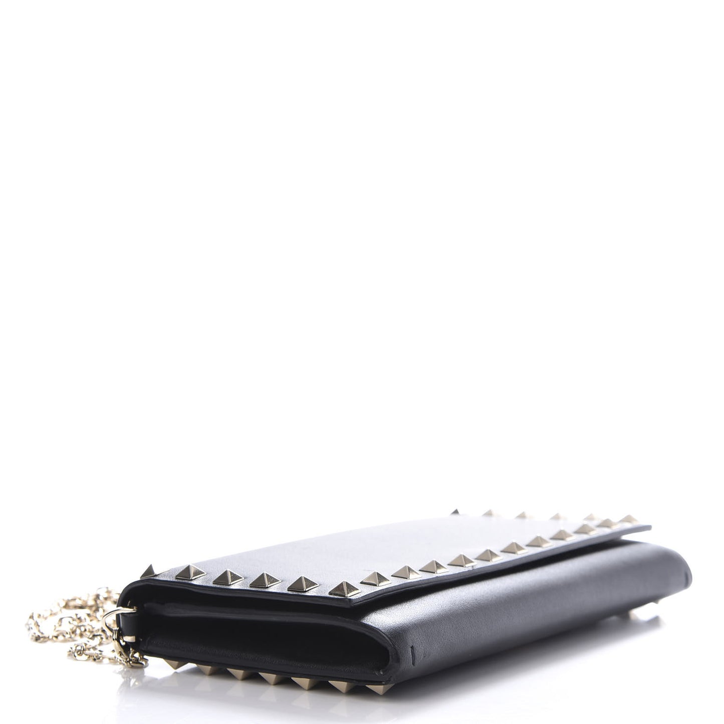 Vitello Small Rockstud Flap Wallet on Chain Black