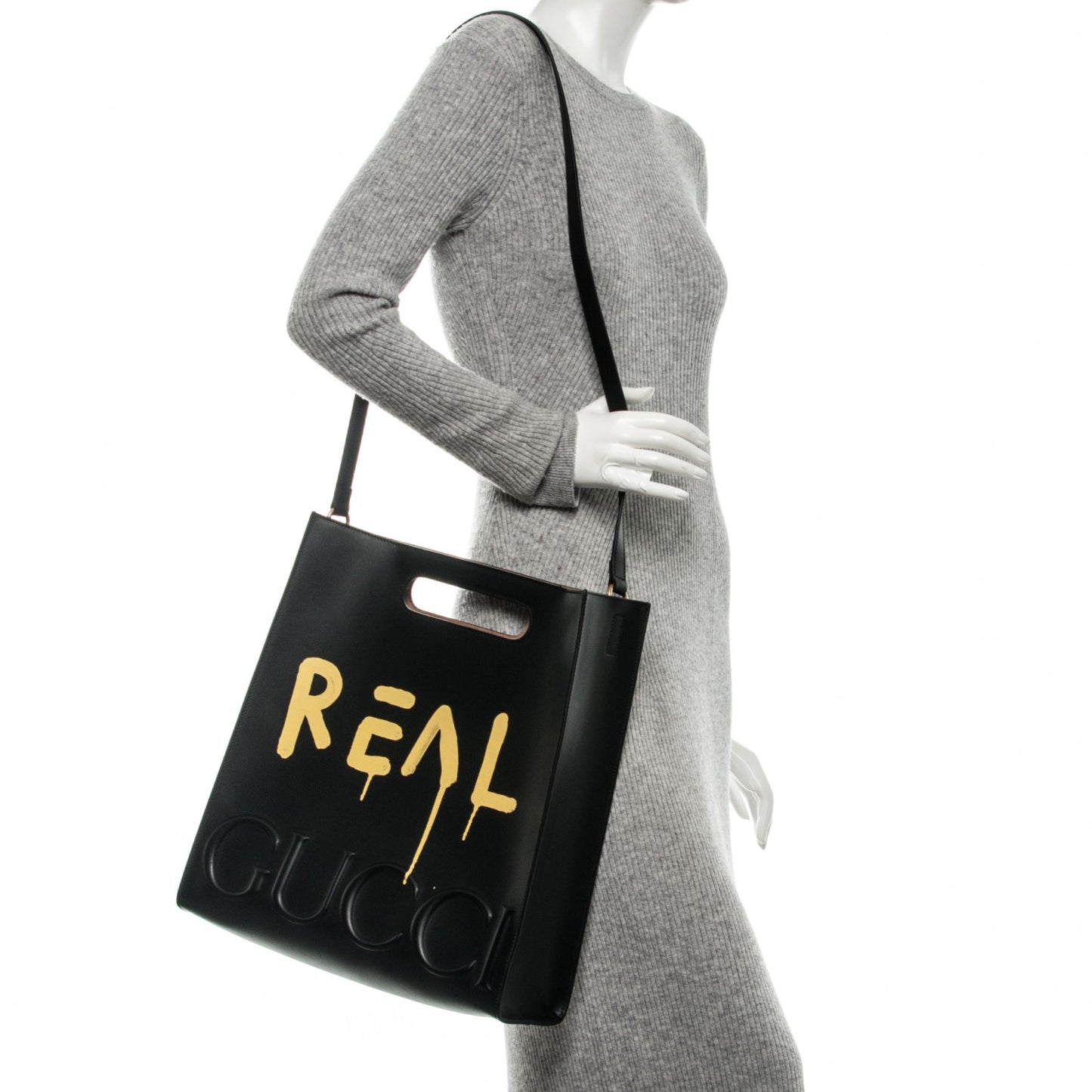 Calfskin GucciGhost Real Medium XL Tote Black Yellow