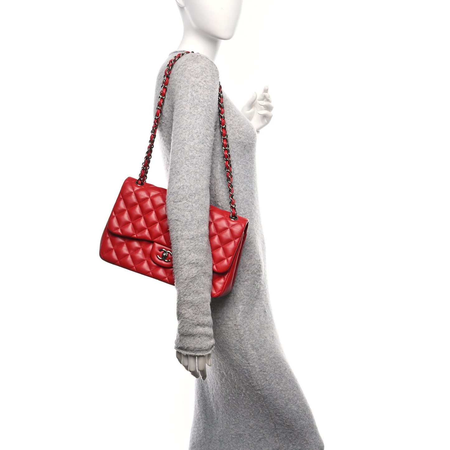 Lambskin Quilted Jumbo Double Flap Red