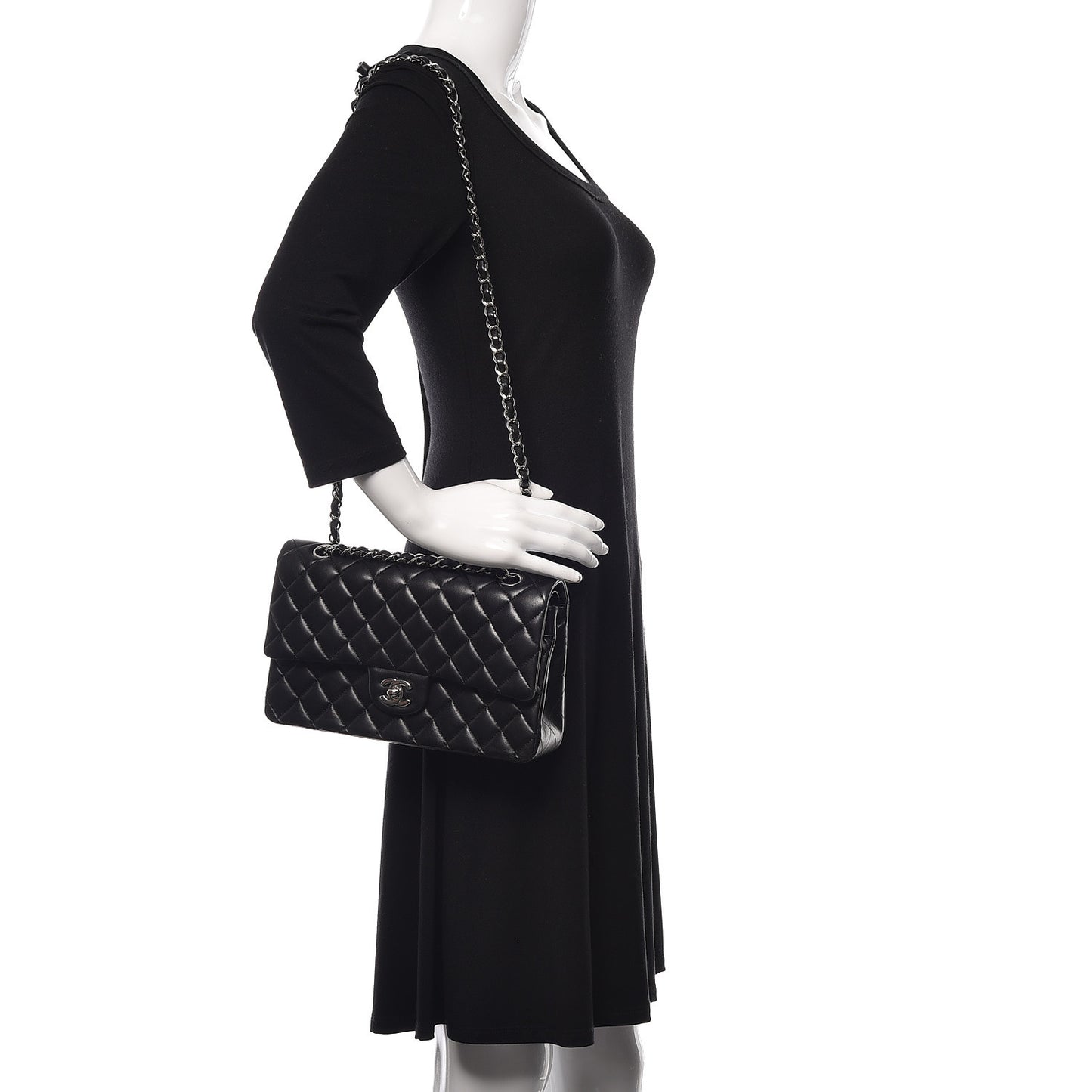 Lambskin Quilted Medium Double Flap Black