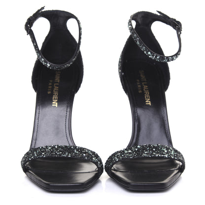 Saint Laurent Glitter Amber 105 Ankle Strap Sandals 35.5 Black 3 of 10