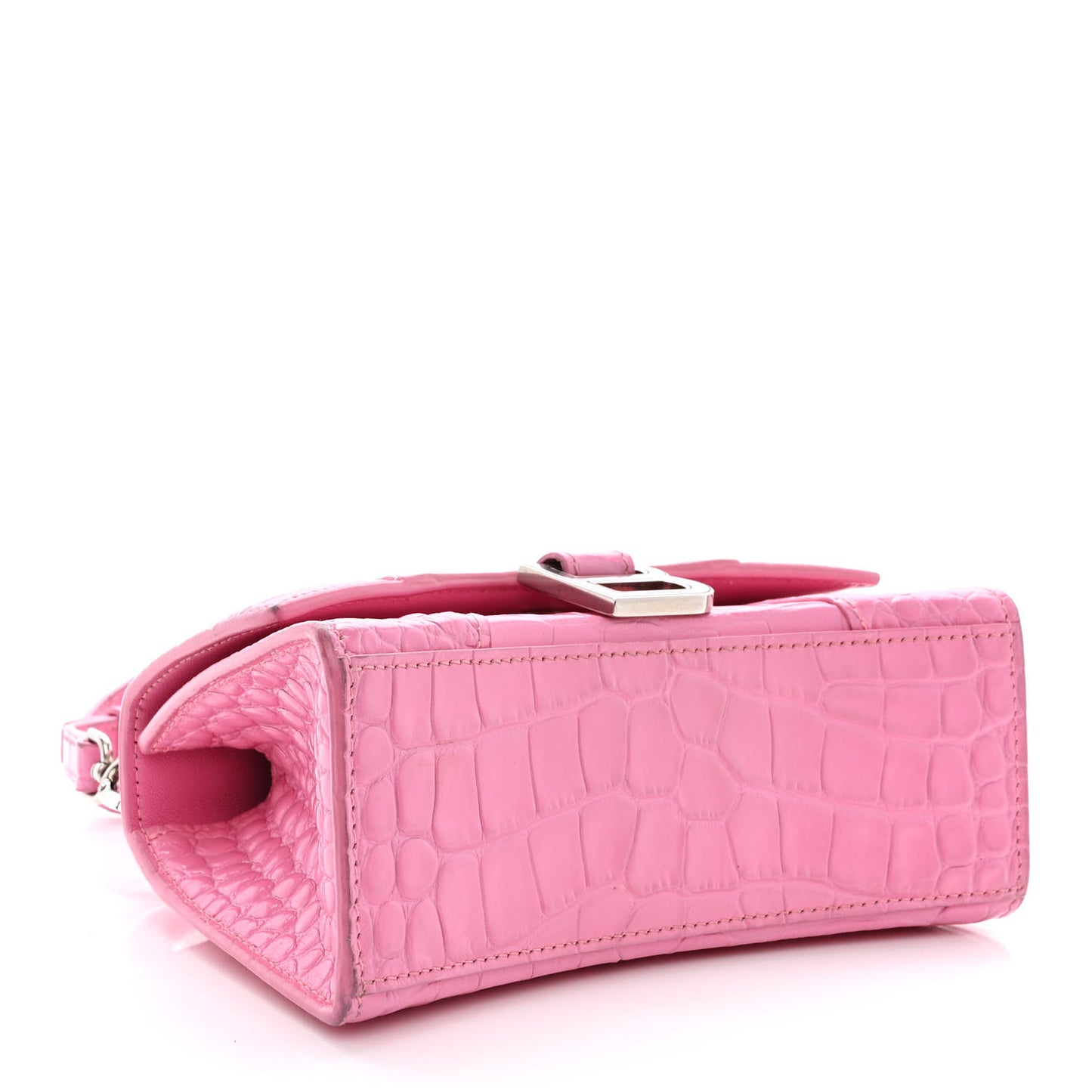 Shiny Calfskin Crocodile Embossed Hourglass Top Handle Bag XS Baby Pink