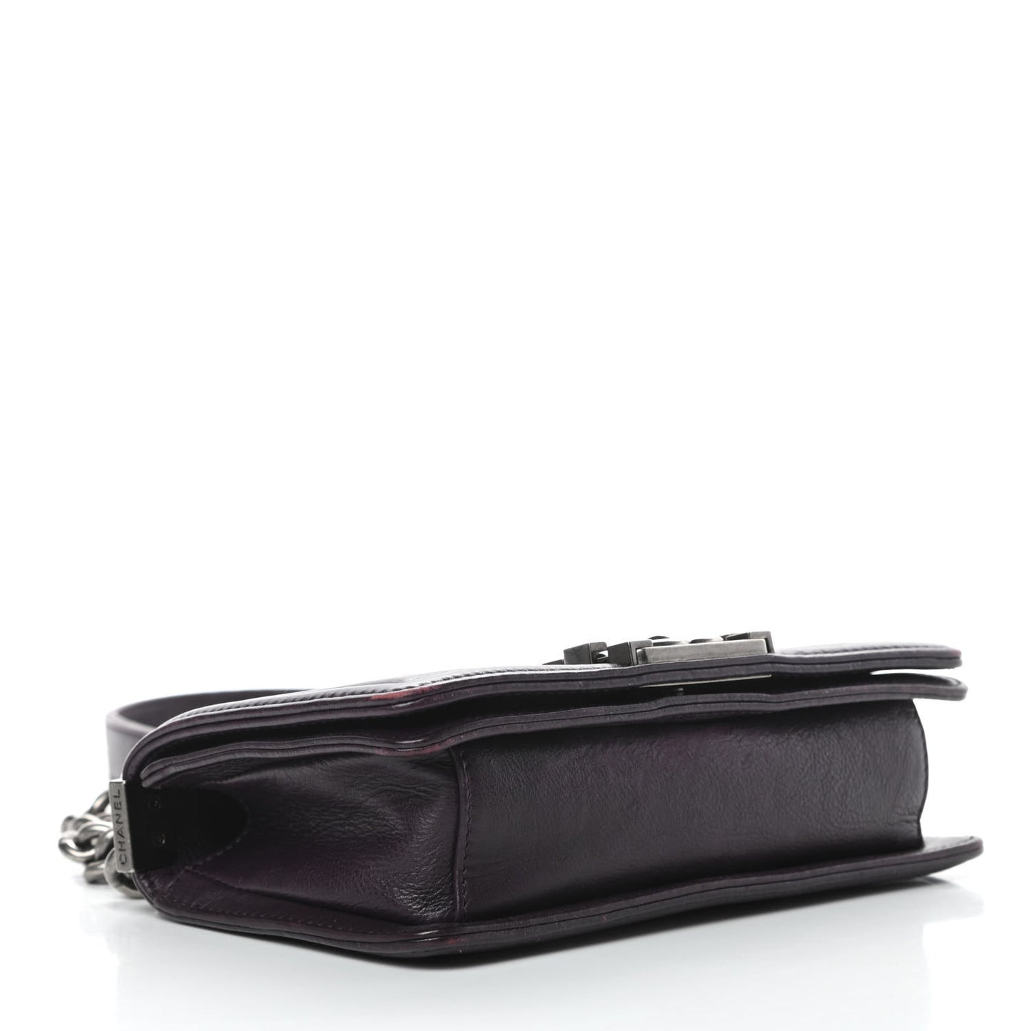 Calfskin Crystal Embossed Small Boy Flap Plum