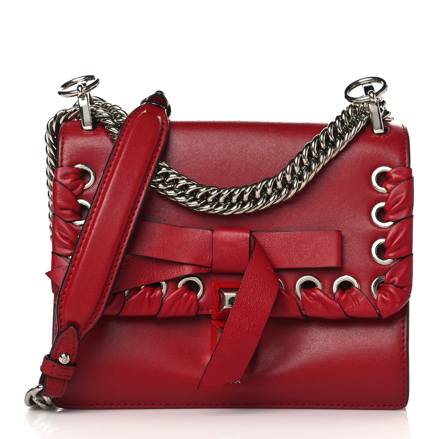Vitello Liberty Shiny Nappa Lace Up Bow Small Kan I Shoulder Bag Fragola