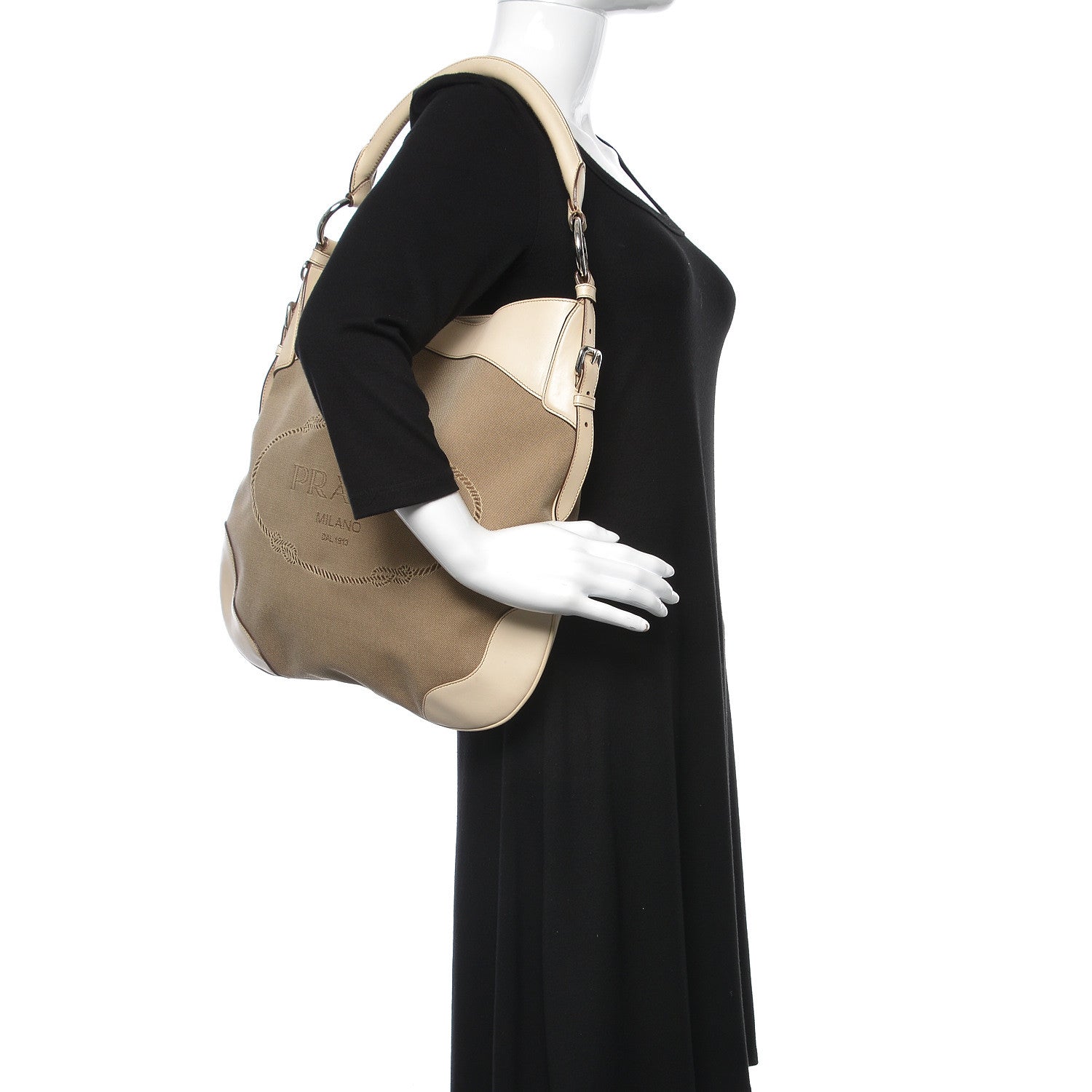 Prada Jacquard Logo Shoulder Bag Corda Cera 2 of 10