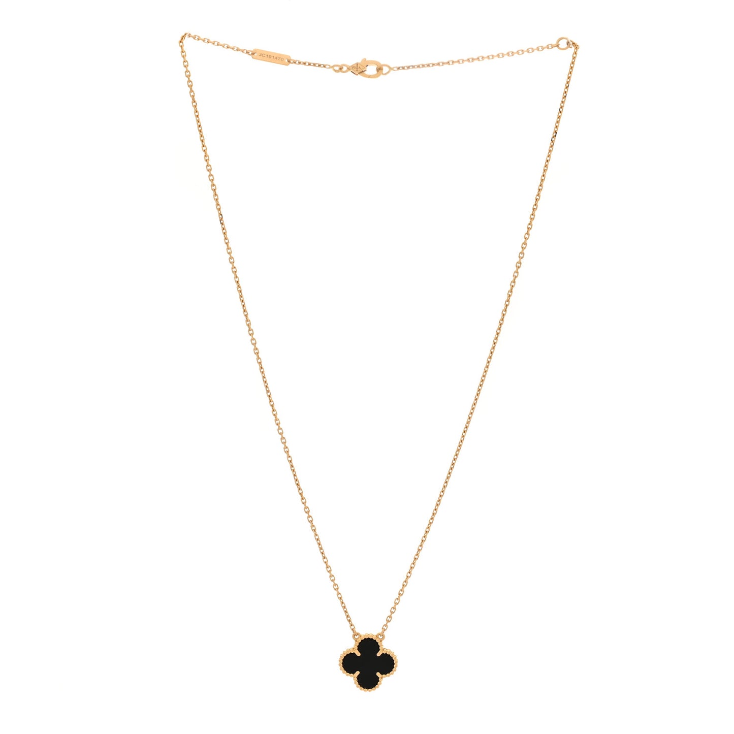 18K Yellow Gold Black Onyx Vintage Alhambra Pendant Necklace