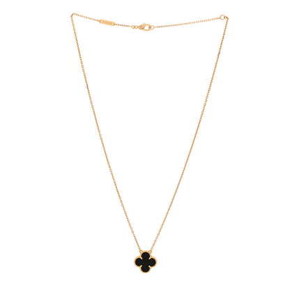 Van Cleef & Arpels 18K Yellow Gold Black Onyx Vintage Alhambra Pendant Necklace 2 of 7