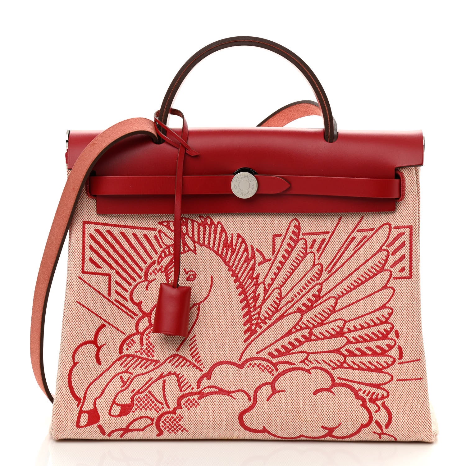 Hermes Vache Hunter Toile Pegase Pop Herbag Zip Retourne 31 PM Rouge Piment 2 of 9