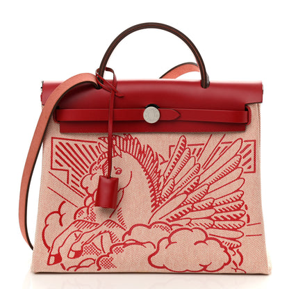 Hermes Vache Hunter Toile Pegase Pop Herbag Zip Retourne 31 PM Rouge Piment 2 of 9