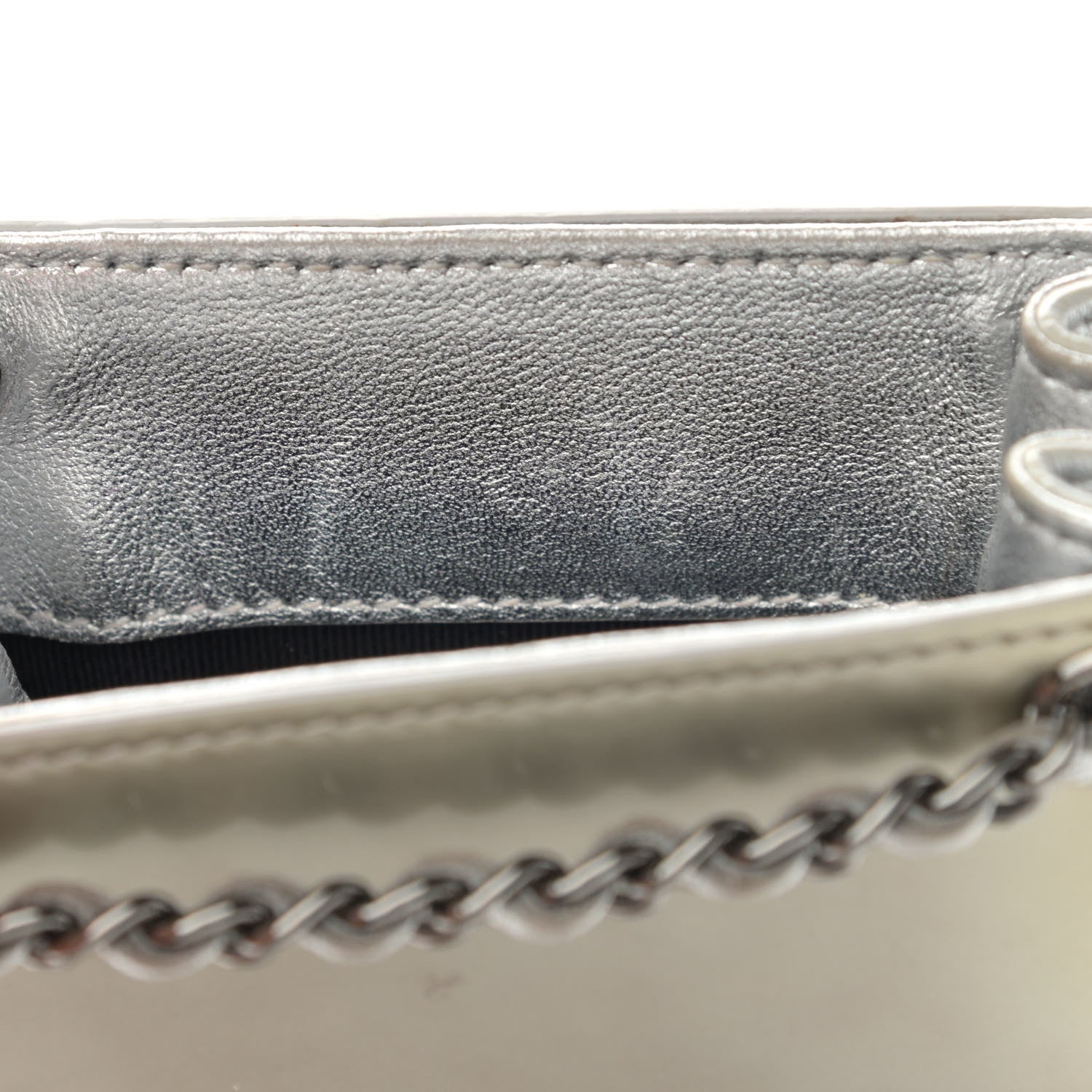 Chanel Metallic Patent Crossbody CC Phone Holder Silver 11 of 12