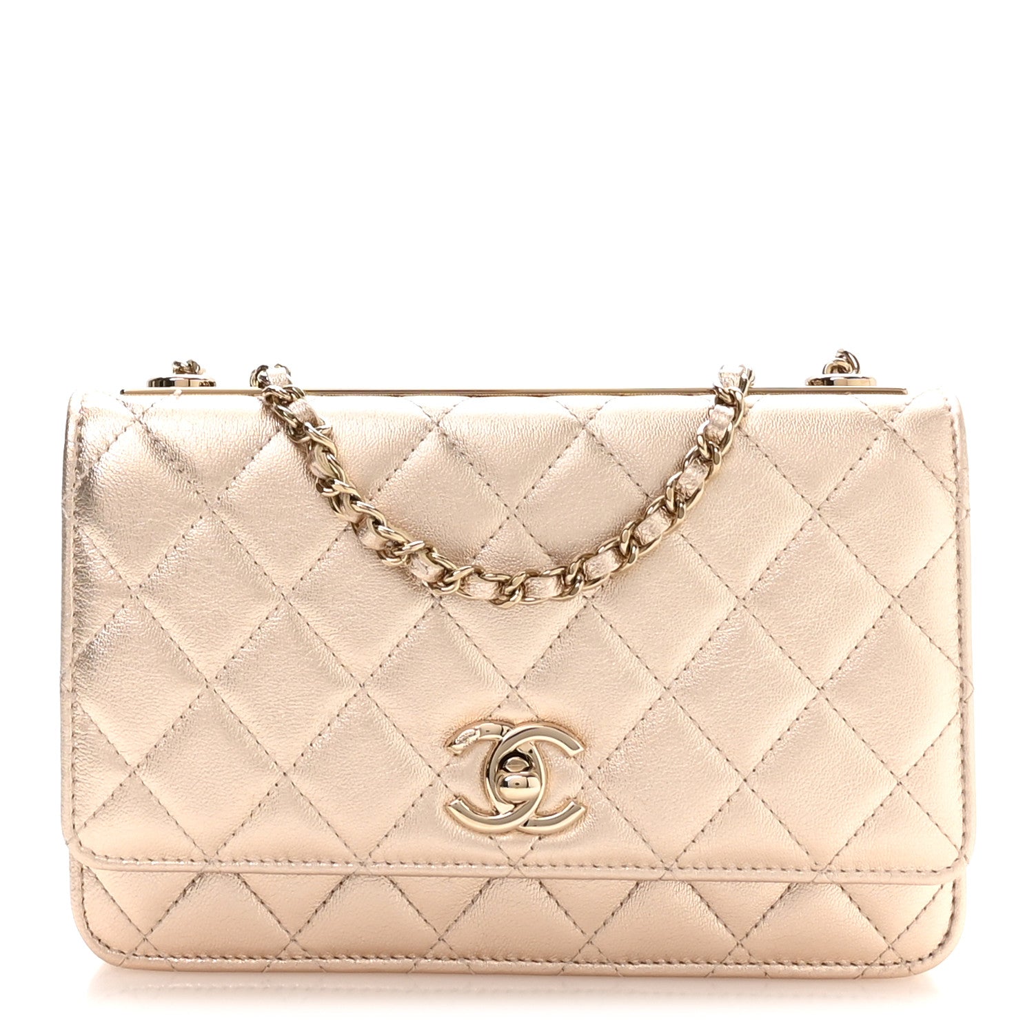 Chanel Metallic Lambskin Quilted Trendy CC Wallet On Chain WOC Gold 1 of 12