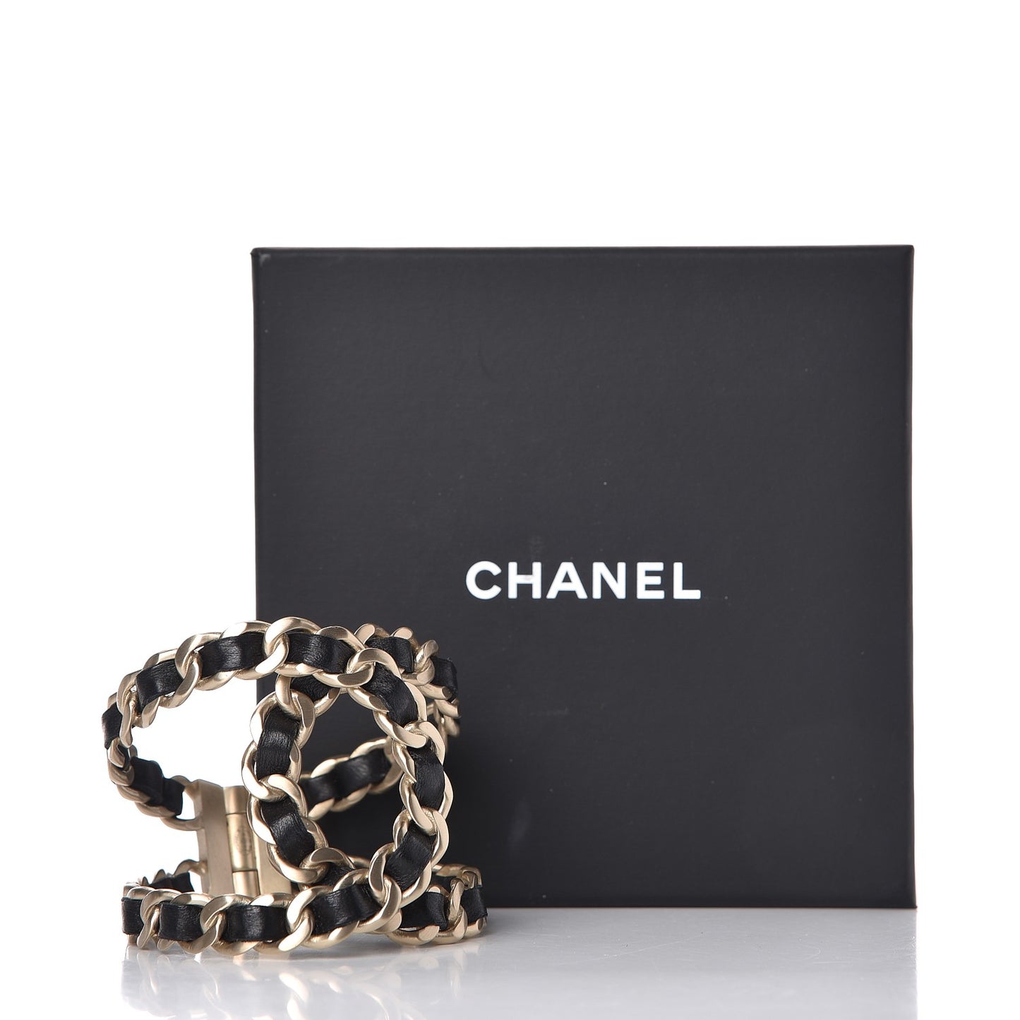 Lambskin Chain CC Cuff Bracelet Black Gold