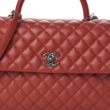Chanel Caviar Quilted Medium Coco Handle Flap Dark Red 10 of 10